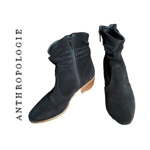 Anthropologie Barcelona Black Suede Ankle Block Heel Booties Size 36 (5.5 US)
